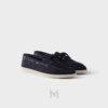 Giày Moca Prada Suede Boat Shoes With Laces màu xanh navy chính hãng MHNP027 2026