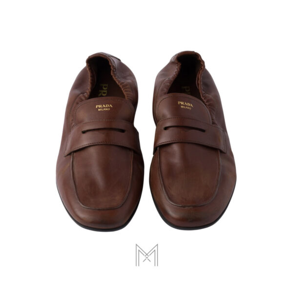 Giày loafer Prada Shuffle Antiqued Leather màu nâu chính hãng MHNP123