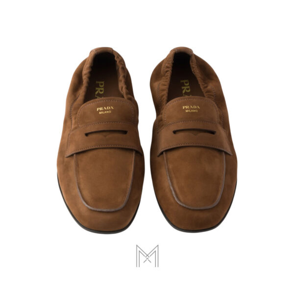 Giày loafer Prada Shuffle Antiqued Leather màu nâu đất chính hãng MHNP126