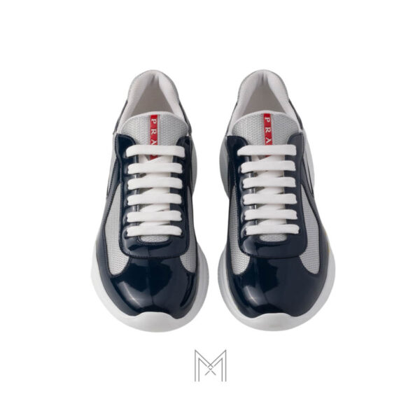 Giày thể thao Prada Patent Leather and Technical Fabric xanh navy phối xám chính hãng MHNP010