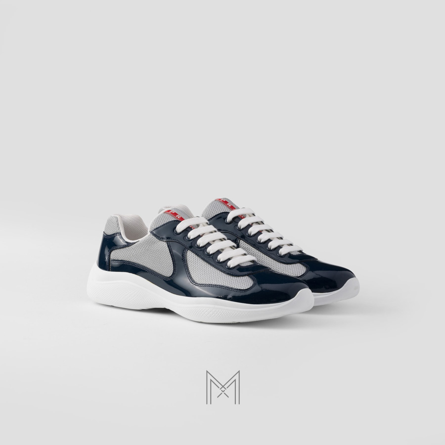 Giày thể thao Prada Patent Leather and Technical Fabric xanh navy phối xám chính hãng MHNP010 2026 Giày thể thao Prada Patent Leather and Technical Fabric xanh navy phối xám chính hãng MHNP010 2026