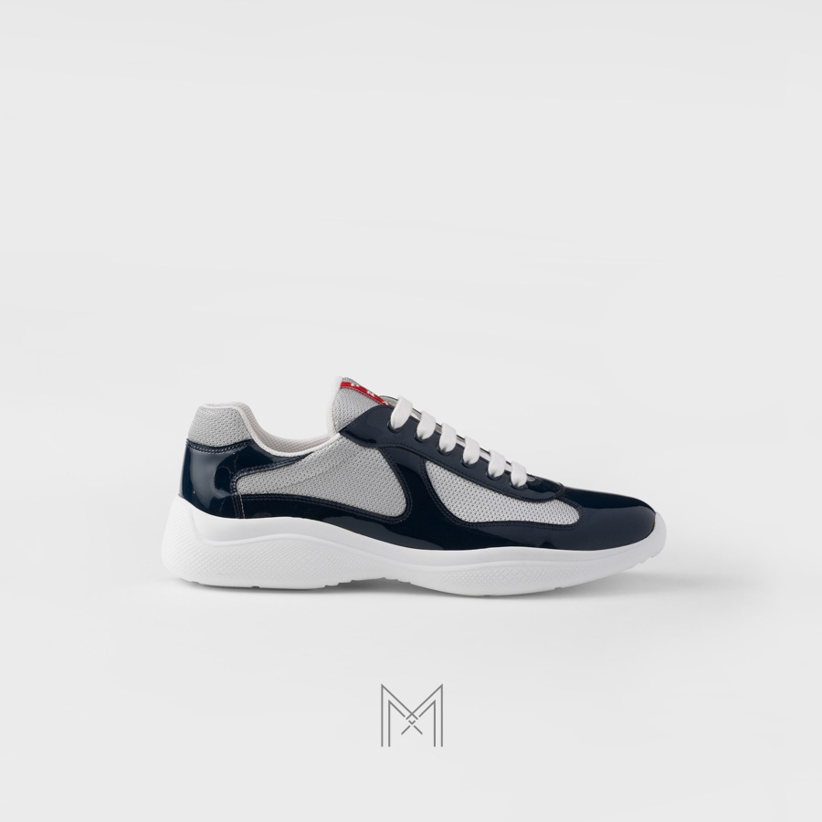 Giày thể thao Prada Patent Leather and Technical Fabric xanh navy phối xám chính hãng MHNP010 2026 Giày thể thao Prada Patent Leather and Technical Fabric xanh navy phối xám chính hãng MHNP010 2026