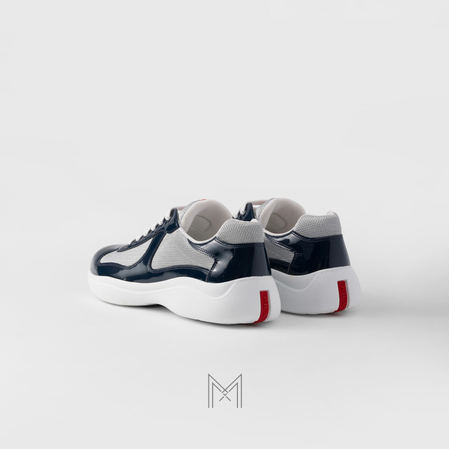 Giày thể thao Prada Patent Leather and Technical Fabric xanh navy phối xám chính hãng MHNP010 2026 Giày thể thao Prada Patent Leather and Technical Fabric xanh navy phối xám chính hãng MHNP010 2026
