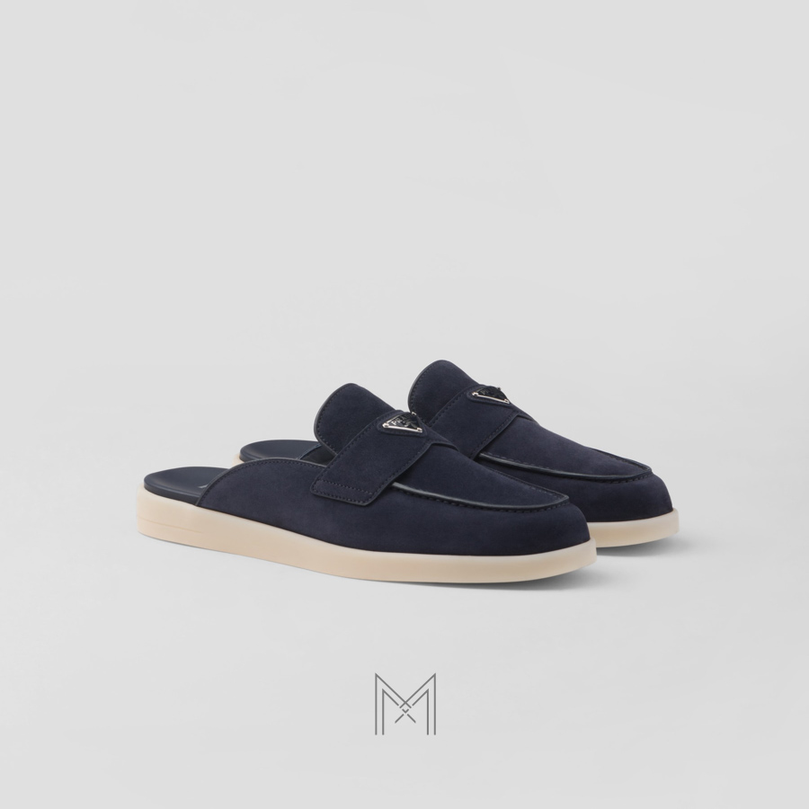 Giày sục Prada Suede Mules màu xanh nayvy chính hãng MHNP024 2026 Giày sục Prada Suede Mules màu xanh nayvy chính hãng MHNP024 2026