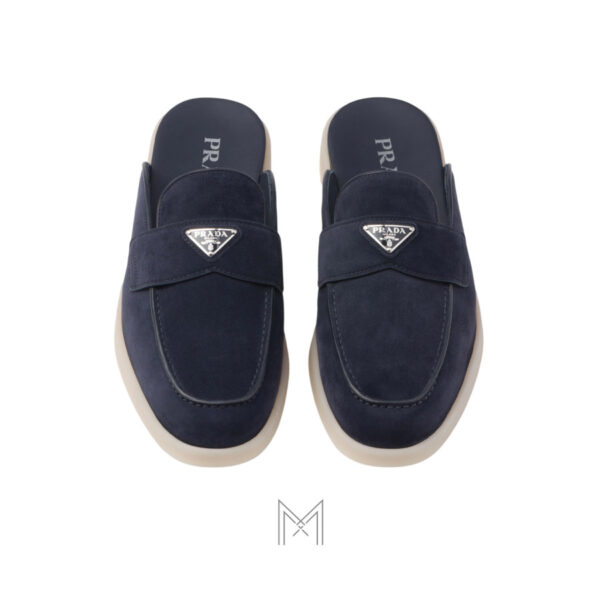 Giày sục Prada Suede Mules màu xanh nayvy chính hãng MHNP024