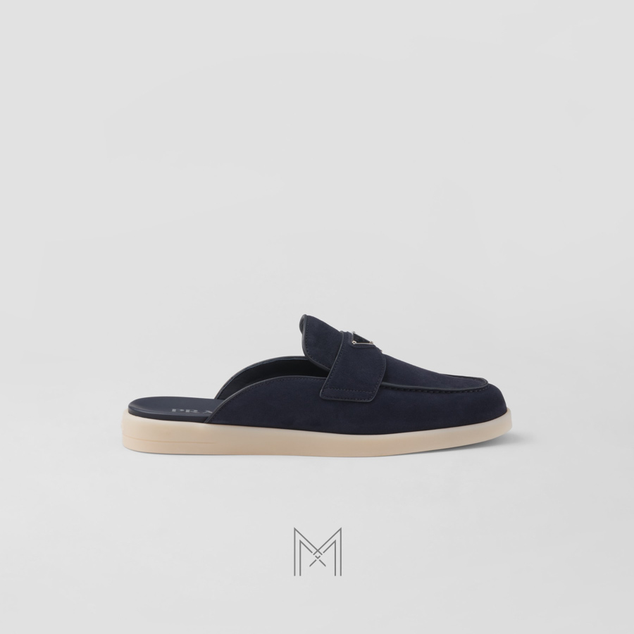Giày sục Prada Suede Mules màu xanh nayvy chính hãng MHNP024 2026 Giày sục Prada Suede Mules màu xanh nayvy chính hãng MHNP024 2026