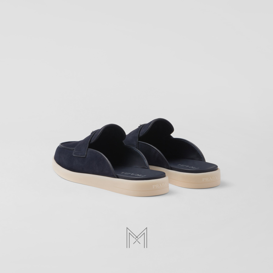 Giày sục Prada Suede Mules màu xanh nayvy chính hãng MHNP024 2026 Giày sục Prada Suede Mules màu xanh nayvy chính hãng MHNP024 2026