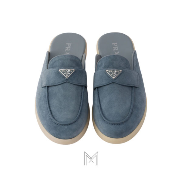 Giày sục Prada Suede Mules màu xanh khói chính hãng MHNP023